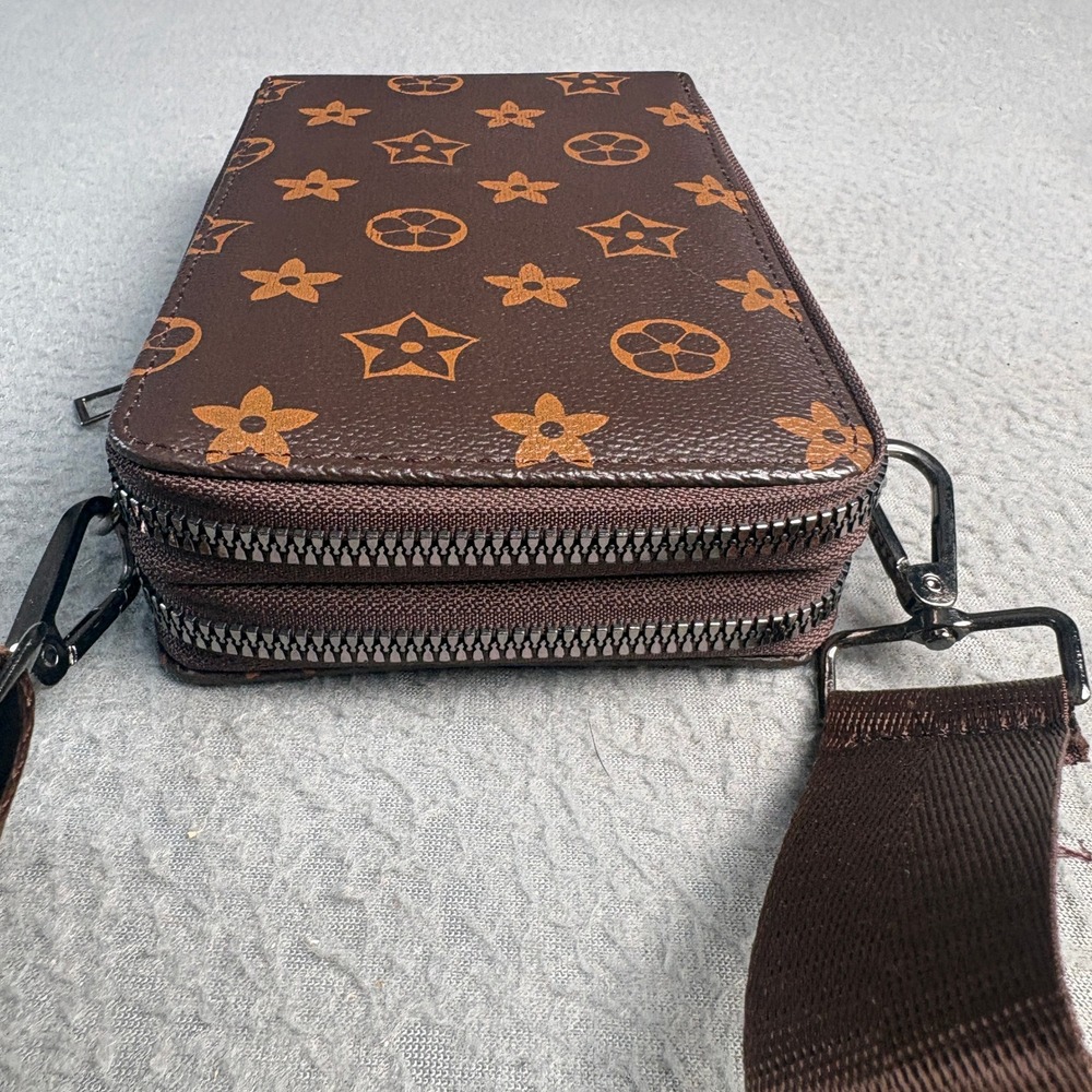 Brown Monogram Floral Crossbody Phone Bag Wallet with Adjustable Strap - Picture 7 of 10